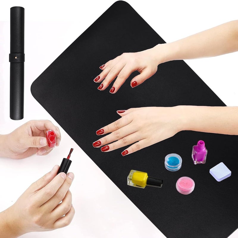 Chiplesier 2 PCS Nail Art Table Mat, Soft Microfiber PU Leather Nail Pad, Foldable Nail Art Rest Pad, Reusable Nail Mat for Table Desk, Acrylic Nail Desk Mat for Nail Cushion(Pink+Black) - Image 5